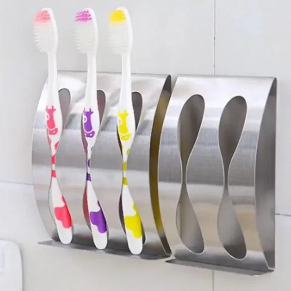 2024 1PC Wall Mount Toothbrush Holder 3/2 Hook Self-Adhesive Tooth Brush Organizer Box Stainless Steel Bathroom Accessories 1
