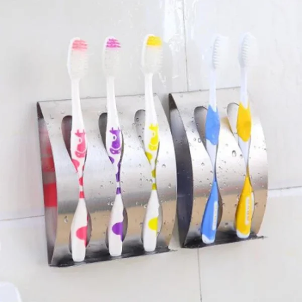 2024 1PC Wall Mount Toothbrush Holder 3/2 Hook Self-Adhesive Tooth Brush Organizer Box Stainless Steel Bathroom Accessories 2