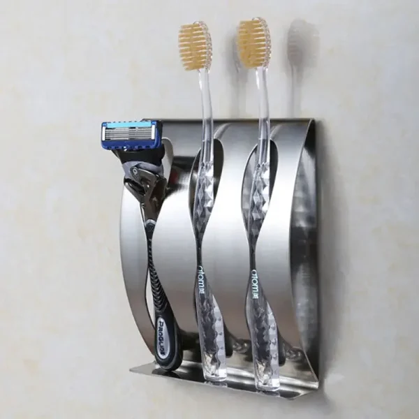 2024 1PC Wall Mount Toothbrush Holder 3/2 Hook Self-Adhesive Tooth Brush Organizer Box Stainless Steel Bathroom Accessories 3