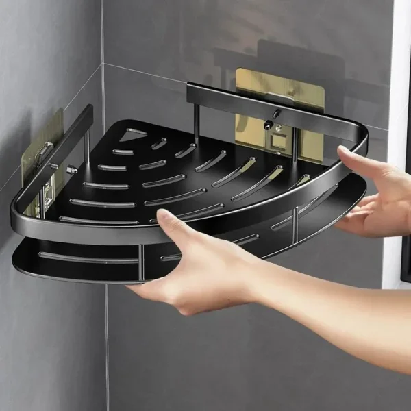 Bathroom Shelf Aluminum Alloy Shampoo Rack Makeup Storage Organizer Shower Shelf Bathroom Accessories No Drill Wall Corner Shelf 1