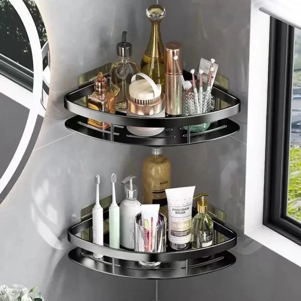 Bathroom Shelf Aluminum Alloy Shampoo Rack Makeup Storage Organizer Shower Shelf Bathroom Accessories No Drill Wall Corner Shelf 2