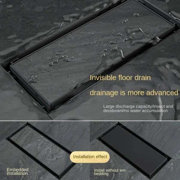BAKALA Invisible Bathroom Floor Drain 20-120CM Square Waste Filter Drainage Anti-odor Shower Drain Strainer Kitchen Accessories 3