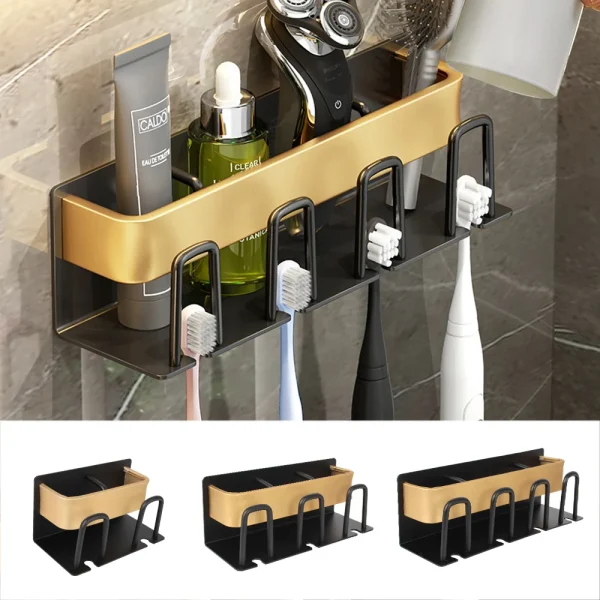 Wall Mounted Aluminium Alloy Toothpaste Rack Space Saving Accessories Bathroom Household Shelf Toothbrush Holder Punch Free 1