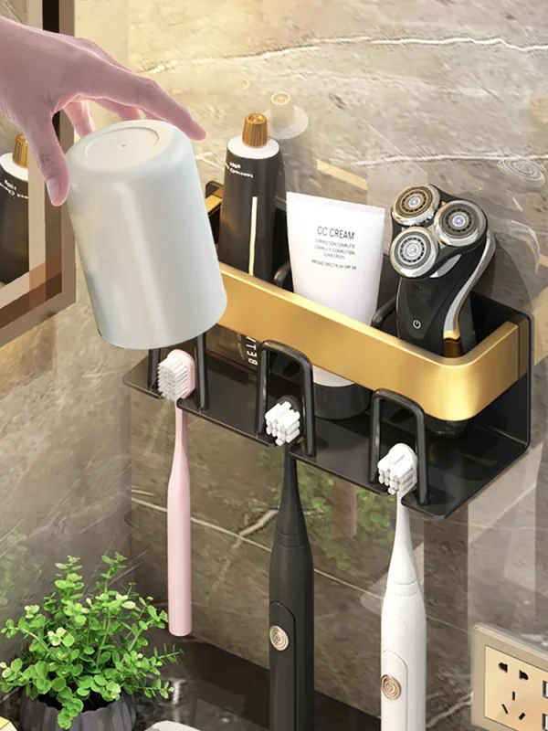 Wall Mounted Aluminium Alloy Toothpaste Rack Space Saving Accessories Bathroom Household Shelf Toothbrush Holder Punch Free 2