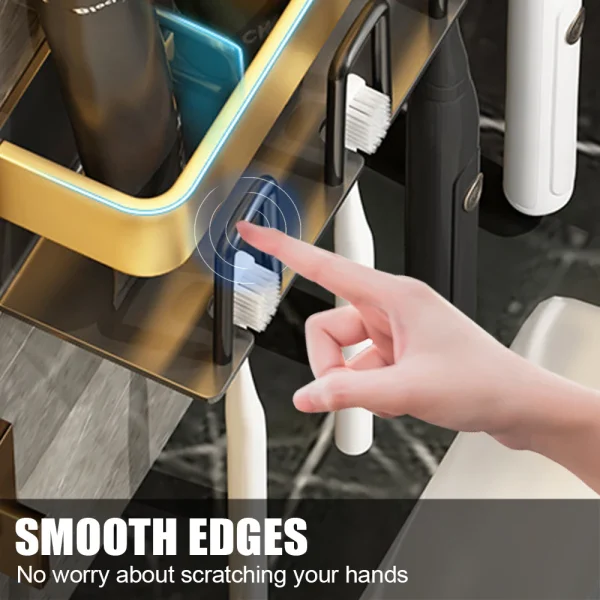 Wall Mounted Aluminium Alloy Toothpaste Rack Space Saving Accessories Bathroom Household Shelf Toothbrush Holder Punch Free 3