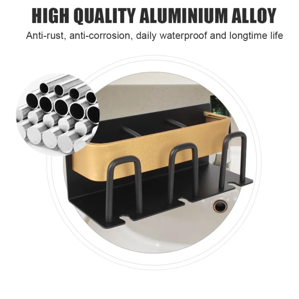 Wall Mounted Aluminium Alloy Toothpaste Rack Space Saving Accessories Bathroom Household Shelf Toothbrush Holder Punch Free 4