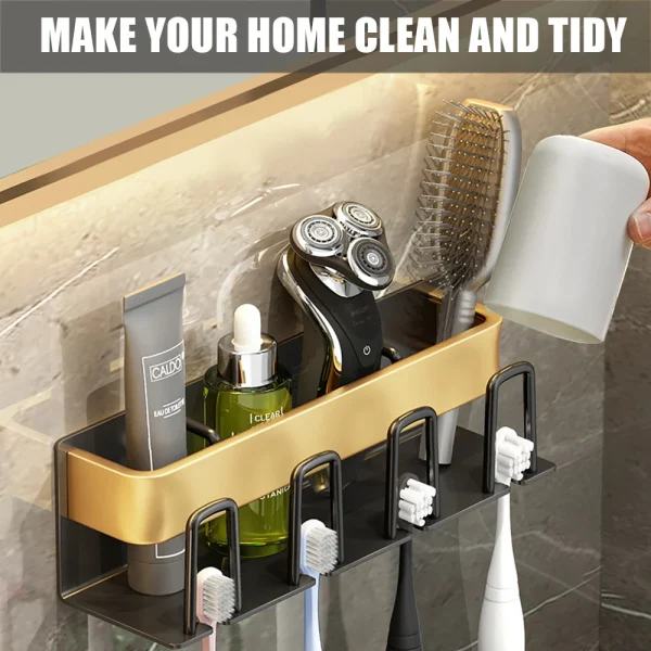 Wall Mounted Aluminium Alloy Toothpaste Rack Space Saving Accessories Bathroom Household Shelf Toothbrush Holder Punch Free 6
