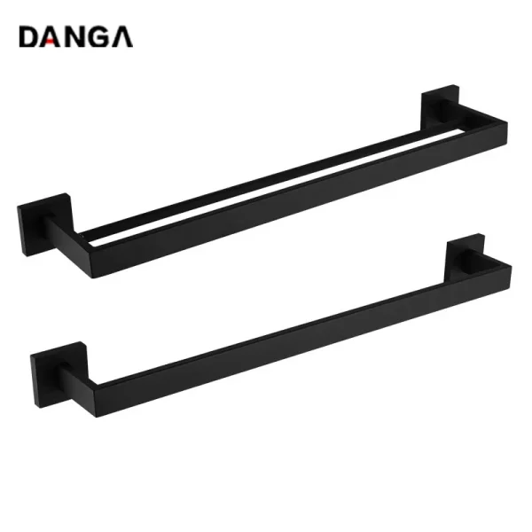 Black Wall Mounted Black Towel Rack Stainless Steel Bars Simple Square Design Towel Holder Bathroom  Accessories 1
