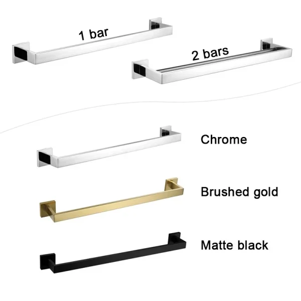 Black Wall Mounted Black Towel Rack Stainless Steel Bars Simple Square Design Towel Holder Bathroom  Accessories 2