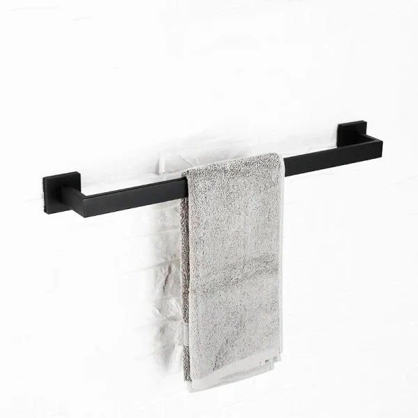 Black Wall Mounted Black Towel Rack Stainless Steel Bars Simple Square Design Towel Holder Bathroom  Accessories 5