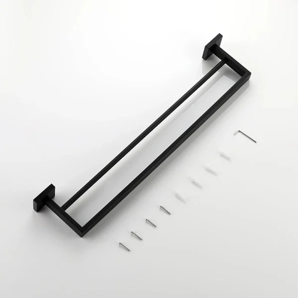 Black Wall Mounted Black Towel Rack Stainless Steel Bars Simple Square Design Towel Holder Bathroom  Accessories 6