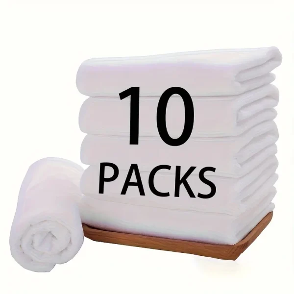 10 pieces of white towels, microfiber towels, thick absorbent white towels, household cleaning kitchen tablecloths 2