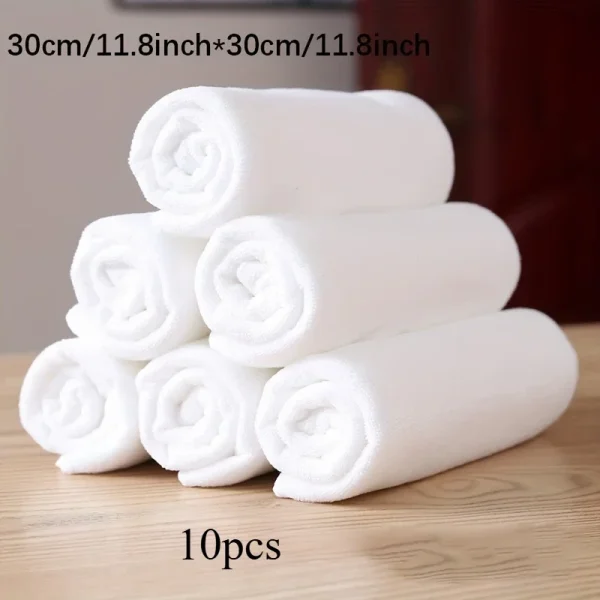 10 pieces of white towels, microfiber towels, thick absorbent white towels, household cleaning kitchen tablecloths 3