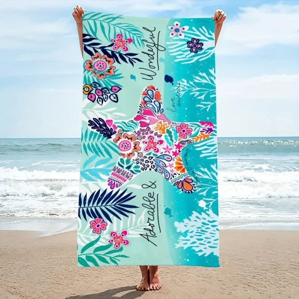 Beach Towel Floral Starfish Pattern Sunscreen Windproof Suitable For Beach Pool Camping Travel Beach Blanket 2