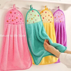 Hand Towel Coral Velvet Bathroom Supplies Soft Absorbent Cloth Dishcloths Hanging Cloth Kitchen Accessories 1