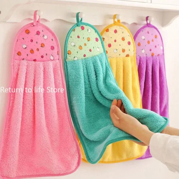 Hand Towel Coral Velvet Bathroom Supplies Soft Absorbent Cloth Dishcloths Hanging Cloth Kitchen Accessories 1