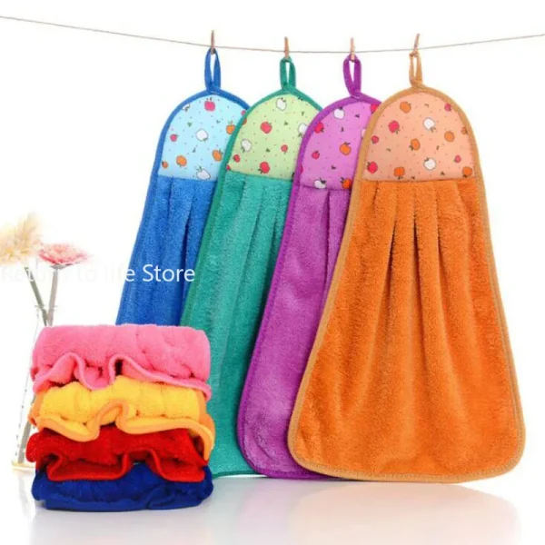 Hand Towel Coral Velvet Bathroom Supplies Soft Absorbent Cloth Dishcloths Hanging Cloth Kitchen Accessories 3