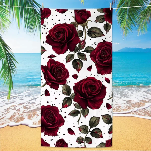 Rose Pattern Beach Towel, Digital Printing Thin Quick-Dry Anti-Sand Microfiber Lightweight for Swim, Yoga, Travel, Gym, Gift 2