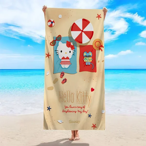 Hello Kitty Beach Towel for FunMicrofiber terry bath towels for yoga, travel, swimming, fitness and camping 1