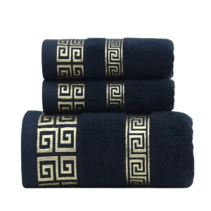 3pcs Set Black Cotton Bathroom Towels Sets 2pcs Hand Face Towel 34x74cm and 1pcs Big Bath Towels 70X140cm Washcloths Gift Towels 1