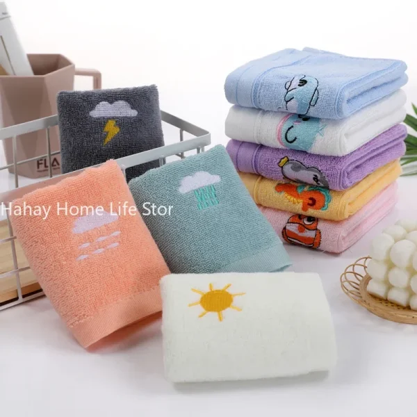 1PC Children Towels Baby Face Towel Soft Embroidered Weather Cotton Bath Towels for Newborn Kids Handkerchief Shower Washcloth 2