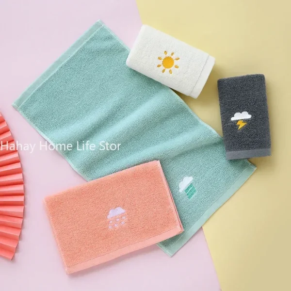 1PC Children Towels Baby Face Towel Soft Embroidered Weather Cotton Bath Towels for Newborn Kids Handkerchief Shower Washcloth 4
