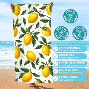 Lemon-Printed Extra Large, Skin-Friendly Beach Towel for Ultimate Summer Fun! Suitable for towels, bath towels, beach towels 1