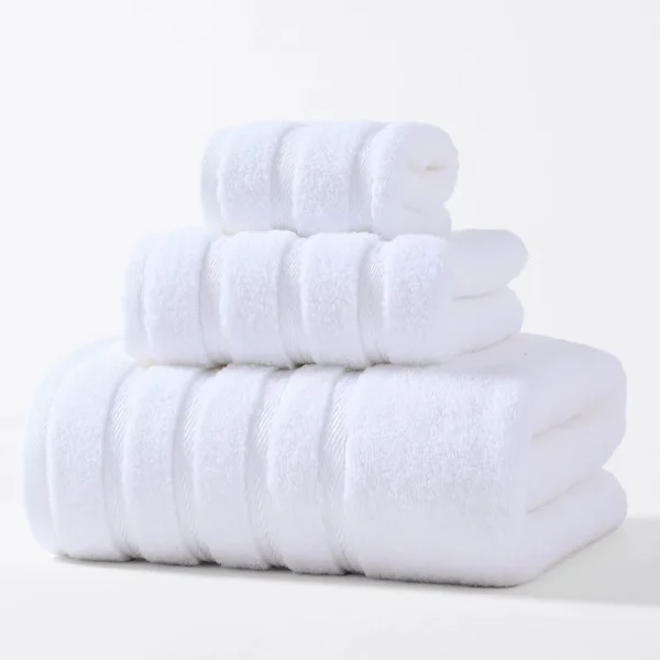 3pcs Towel Bundle Set,100%Cotton,Hand+Face+Bath Towels, Stripe Decor,70*140cm Bath Towel Home Hotel Solid White Black Towel Gift 2
