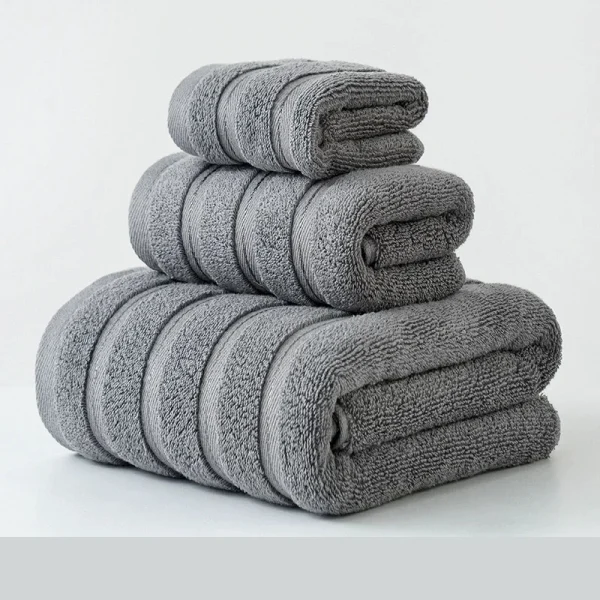 3pcs Towel Bundle Set,100%Cotton,Hand+Face+Bath Towels, Stripe Decor,70*140cm Bath Towel Home Hotel Solid White Black Towel Gift 3