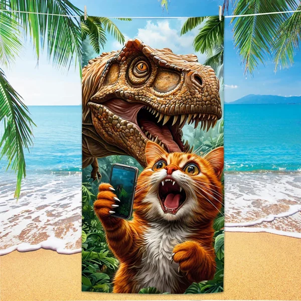 Cat Pattern Beach Towel, Digital Printing Thin Quick-Dry Anti-Sand Microfiber Lightweight for Swim Yoga Travel Gym Gift 1