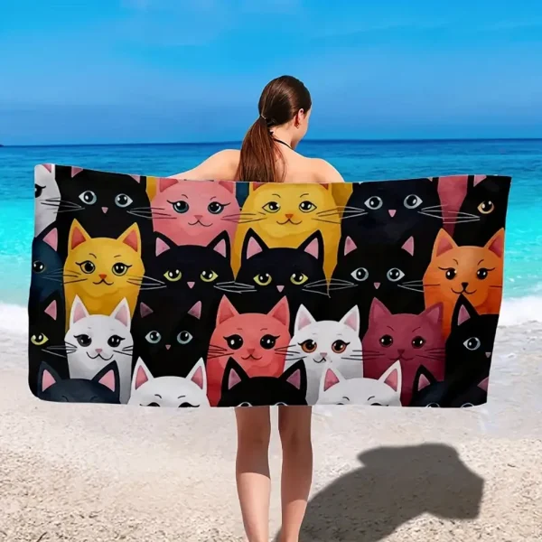 Cat Pattern Beach Towel, Digital Printing Thin Quick-Dry Anti-Sand Microfiber Lightweight for Swim Yoga Travel Gym Gift 2