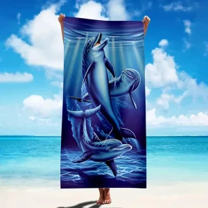 Dolphin Pattern Beach Towel, Digital Printing Thin Quick-Dry Anti-Sand Microfiber Lightweight for Swim Yoga Travel Gym Gift 1