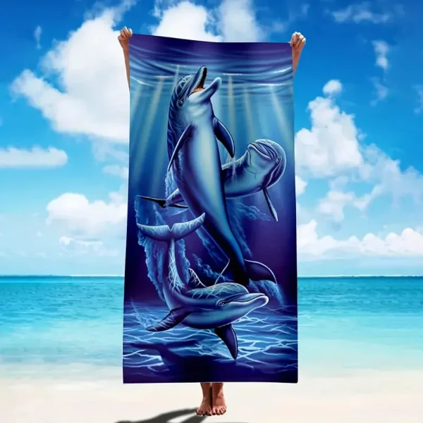 Dolphin Pattern Beach Towel, Digital Printing Thin Quick-Dry Anti-Sand Microfiber Lightweight for Swim Yoga Travel Gym Gift 1