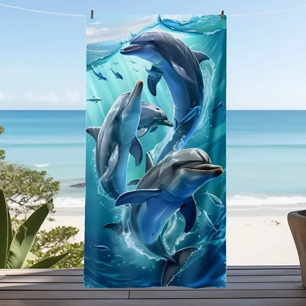 Dolphin Pattern Beach Towel, Digital Printing Thin Quick-Dry Anti-Sand Microfiber Lightweight for Swim Yoga Travel Gym Gift 2