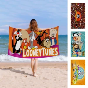 L-Looney-Tunes Beach Towel Cartoon Cute Summer Kids Large Bath Pool Beach Towel Microfiber Absorbent For Swimming Travel 1