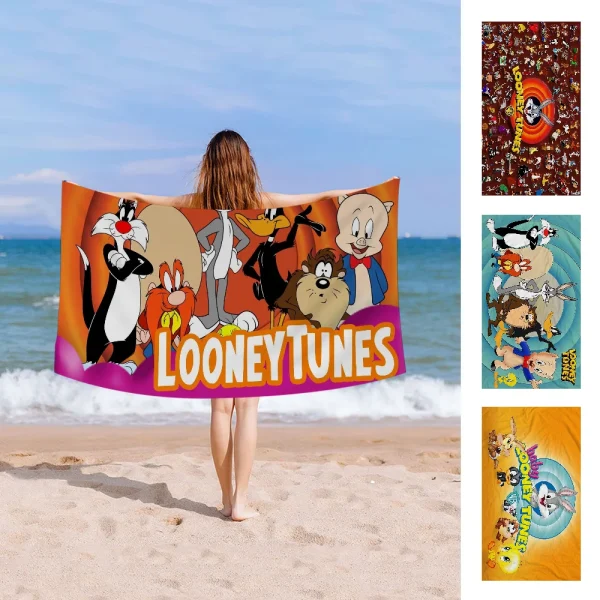 L-Looney-Tunes Beach Towel Cartoon Cute Summer Kids Large Bath Pool Beach Towel Microfiber Absorbent For Swimming Travel 1
