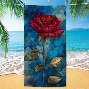 Rose Pattern Beach Towel, Digital Printing Thin Quick-Dry Anti-Sand Microfiber Lightweight for Swim, Yoga, Travel, Gym, Gift 1