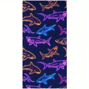 Beach Towel Neon Shark Pattern Sun Protection Windproof Suitable for Swimming Pool Camping Travel Blanket 1