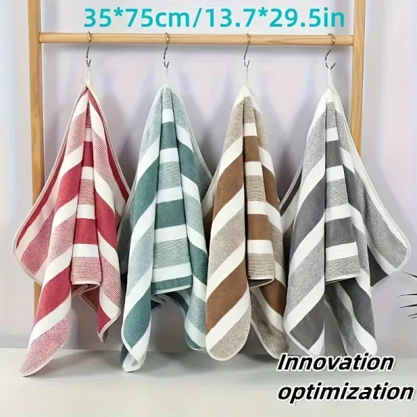 4pcs Coral Fleece Towel Set, Contemporary Striped, Super Soft, Quick-Dry, 13.7 x 29.5 Inches - Perfect for Bathroom 3