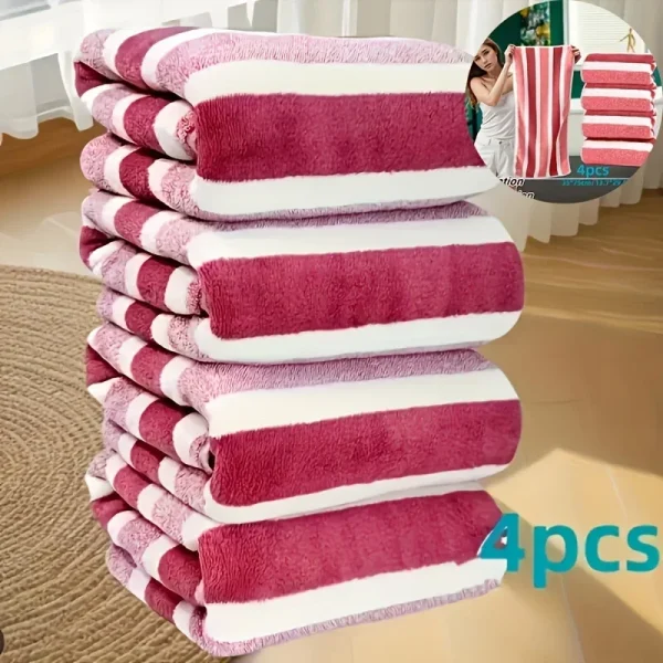 4pcs Coral Fleece Towel Set, Contemporary Striped, Super Soft, Quick-Dry, 13.7 x 29.5 Inches - Perfect for Bathroom 4