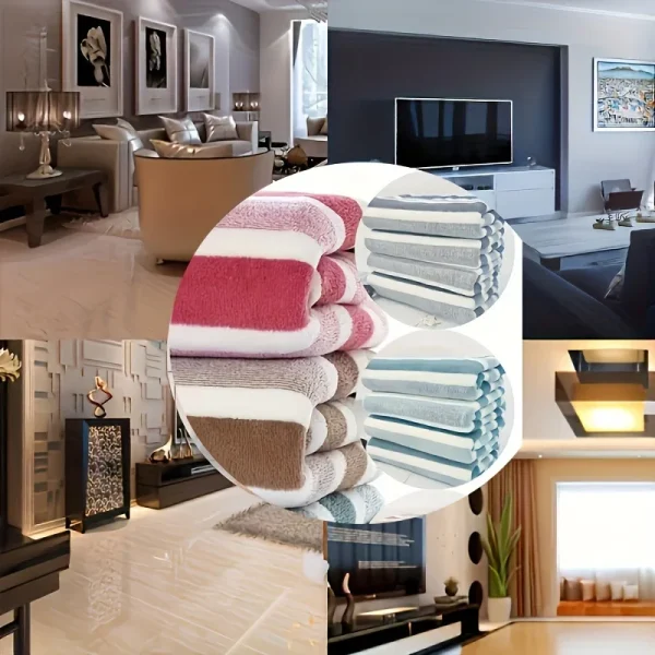 4pcs Coral Fleece Towel Set, Contemporary Striped, Super Soft, Quick-Dry, 13.7 x 29.5 Inches - Perfect for Bathroom 6