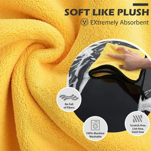 1/2/6pcs Microfiber Cleaning Towel Thicken Soft Drying Cloth Car Body Washing Towels Double Layer Clean Rags Car Accessories 4