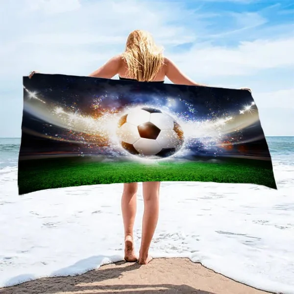 Football Pattern Beach Towel, Digital Printing Thin Quick-Dry Anti-Sand Microfiber Lightweight for Swim Yoga Travel Gym Gift 1