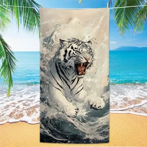 Hot Selling Tiger Beach Towel Microfiber Digital Print Bath Towel Bold Tiger Design Sun Protection Shawl Extra Large Towel 1