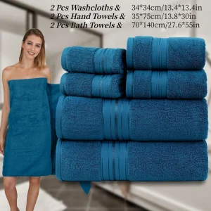 6pcs Bath Towels Set Cotton 2pcs Washcloths 2pcs Hand Towels 2pcs Bath Towels Absorbent Quick-drying Soft for Bathroom Hotel 1
