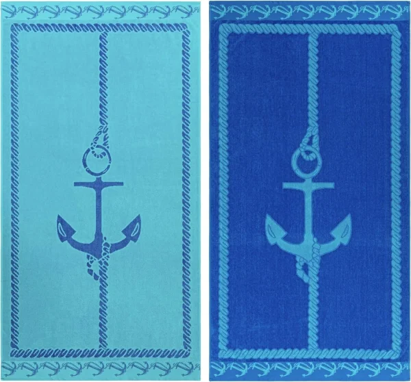 Coastal-Inspired Anchor-Print Beach Towels: Blue and Turquoise for Summer Fun Suitable for towels, bath towels, beach towels 2