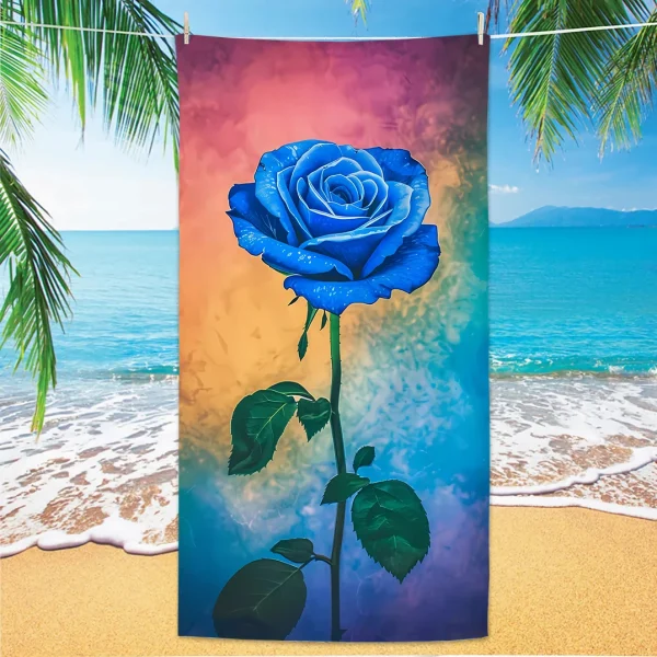 Rose Pattern Beach Towel, Digital Printing Thin Quick-Dry Anti-Sand Microfiber Lightweight for Swim, Yoga, Travel, Gym, Gift 1