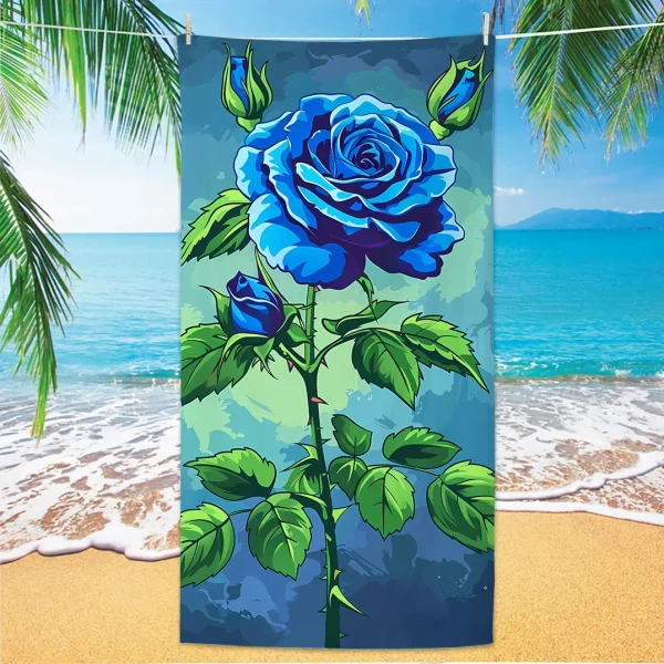Rose Pattern Beach Towel, Digital Printing Thin Quick-Dry Anti-Sand Microfiber Lightweight for Swim, Yoga, Travel, Gym, Gift 2