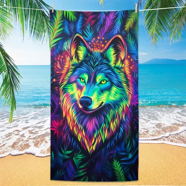 Wolf Pattern Beach Towel, Digital Printing Thin Quick-Dry Anti-Sand Microfiber Lightweight for Swim Yoga Travel Gym Gift 1