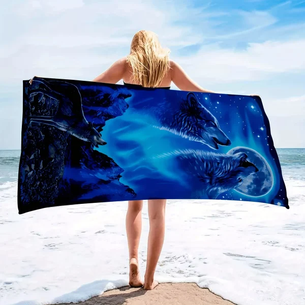 Oversized Quick Dry Microfiber Beach Towel with Wolf Pattern - Super Absorbent and Lightweight 5